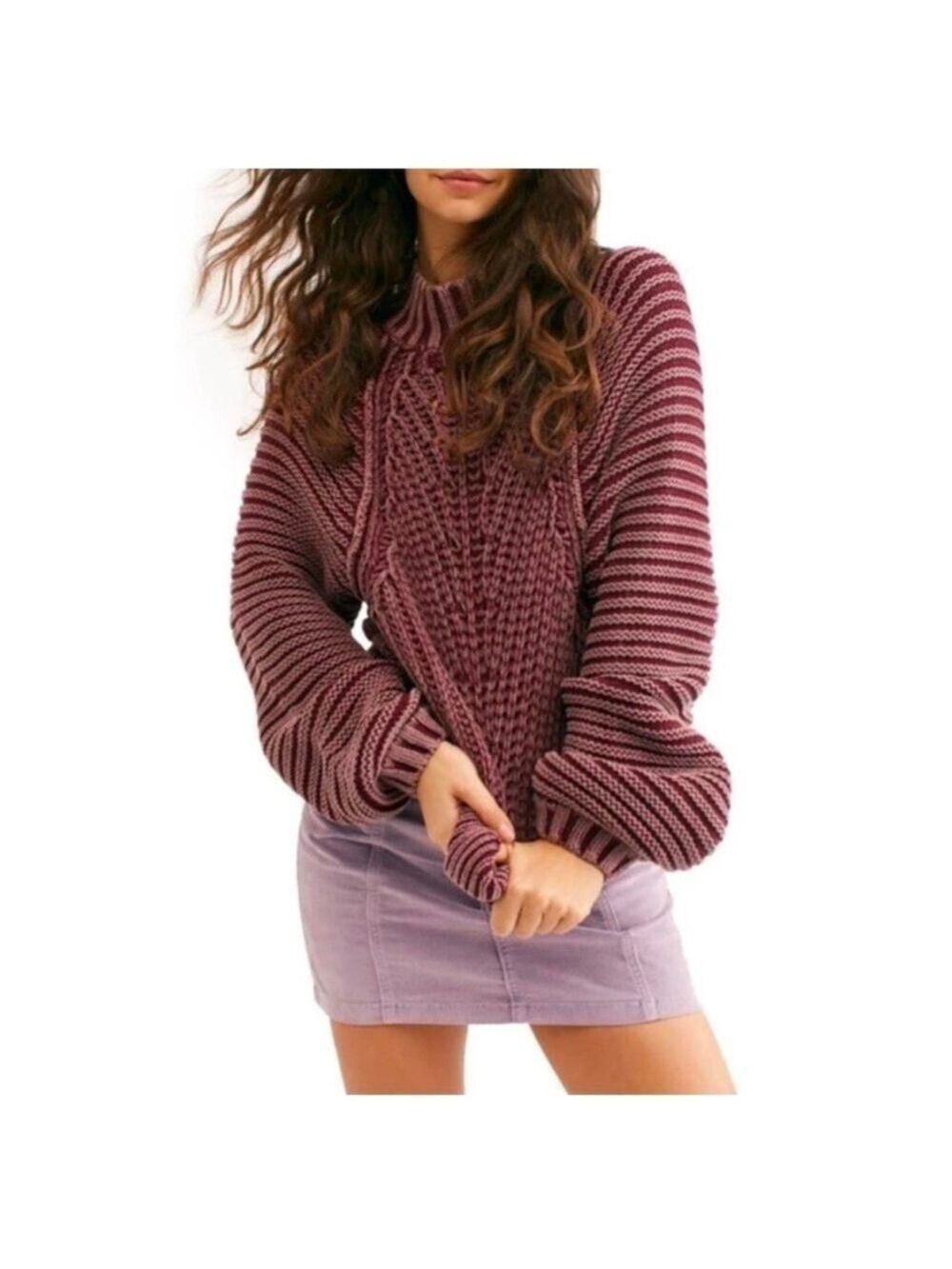 FREE PEOPLE Sweetheart Rib Chunky Mock Neck Sweater - Garnet Grotto - XL